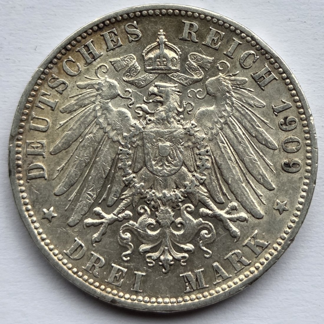  Kaiserreich: Württemberg, 3 Mark Wilhelm II. (Jaeger 175), 1909   