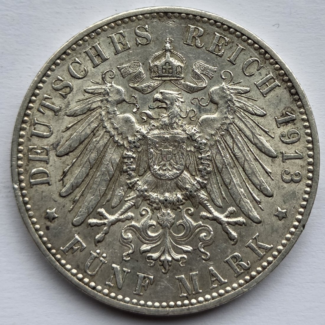  Kaiserreich: Württemberg, 5 Mark Wilhelm II. (Jaeger 176), 1913   