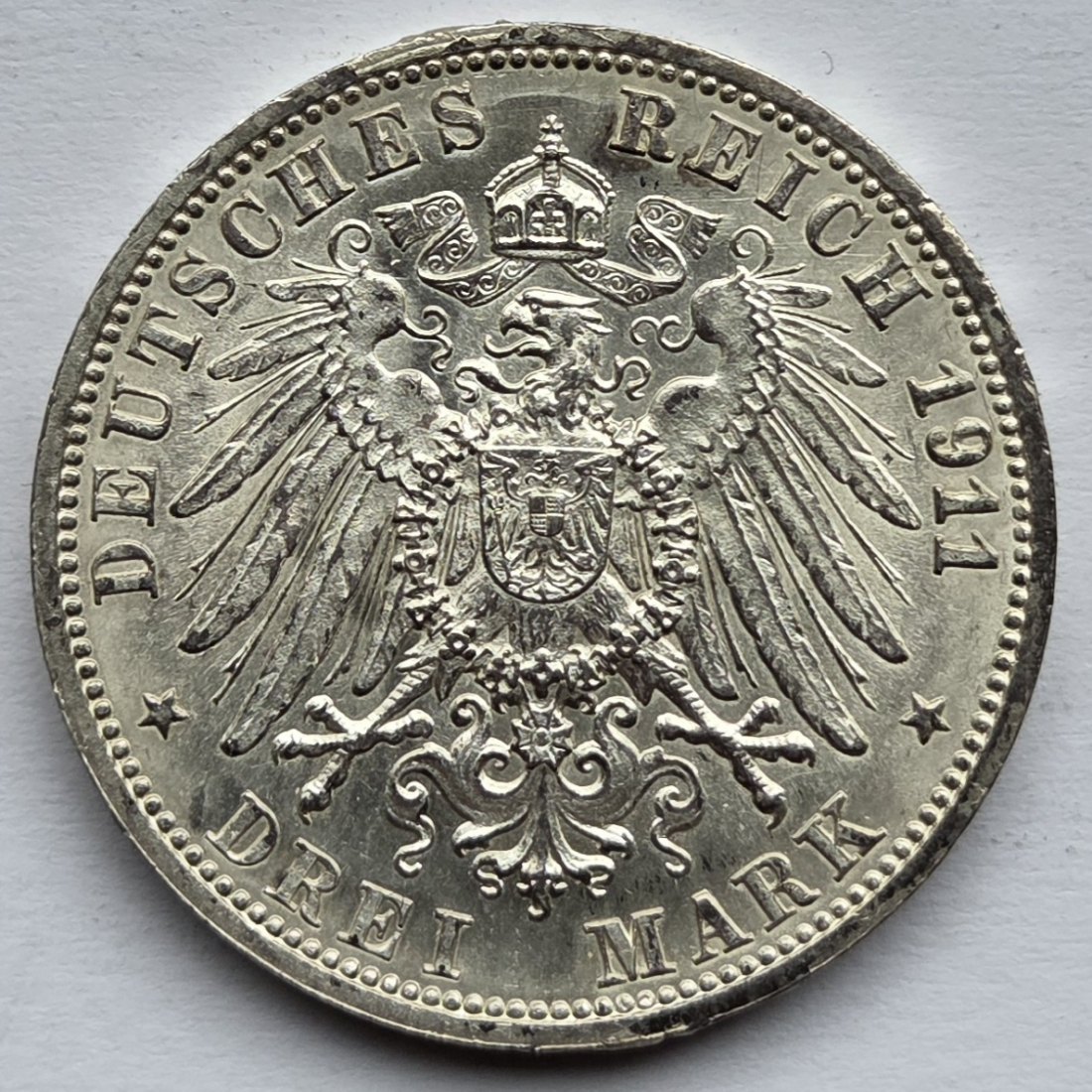  Kaiserreich: Württemberg, 3 Mark Silberne Hochzeit 1911 (Jaeger 177)   