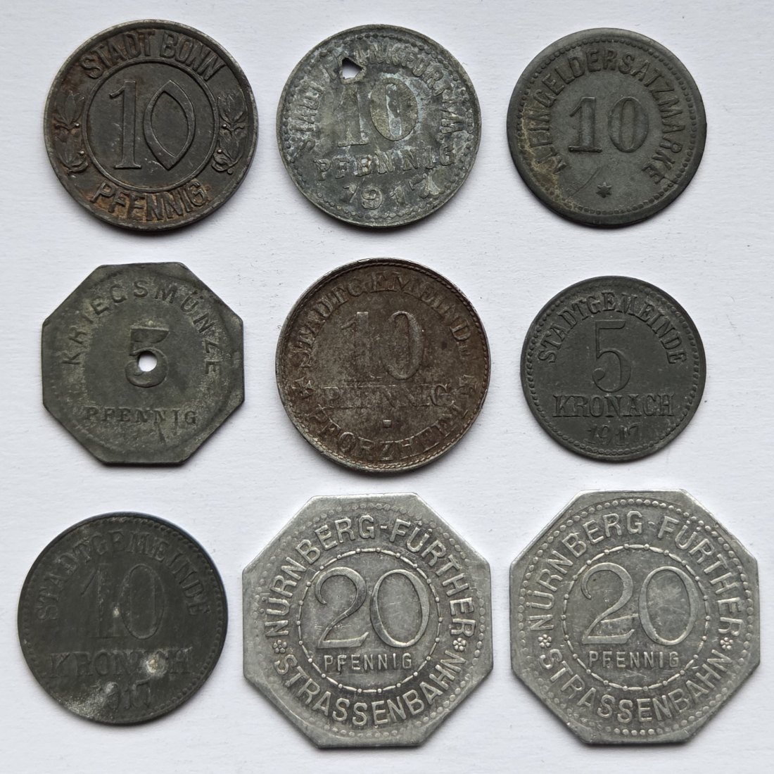  Notgeld: Lot aus neun verschiedenen Münzen   