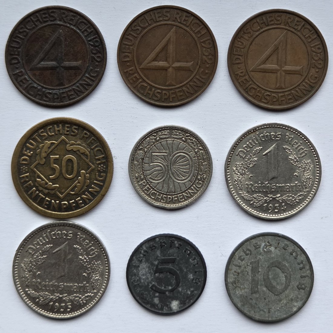  Deutsches Reich: Lot aus neun Kleinmünzen   
