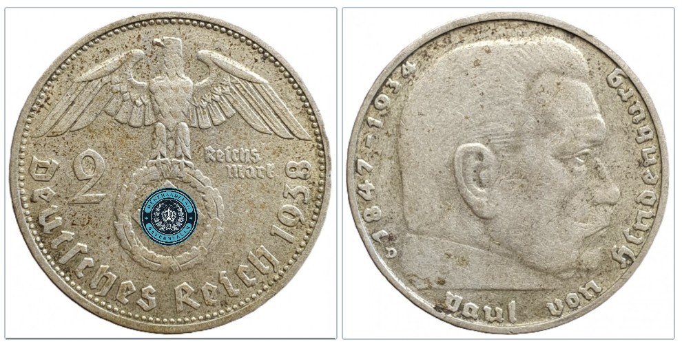  Deutschland - Drittes Reich 2 Reichsmark, 1938 Münzzeichen: D - München   