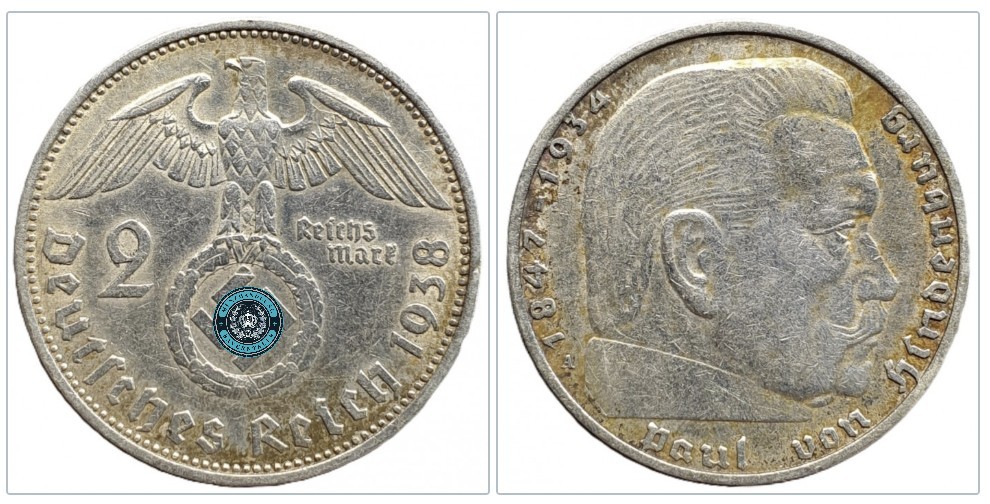  Deutschland - Drittes Reich 2 Reichsmark, 1938 Münzzeichen: A - Berlin   