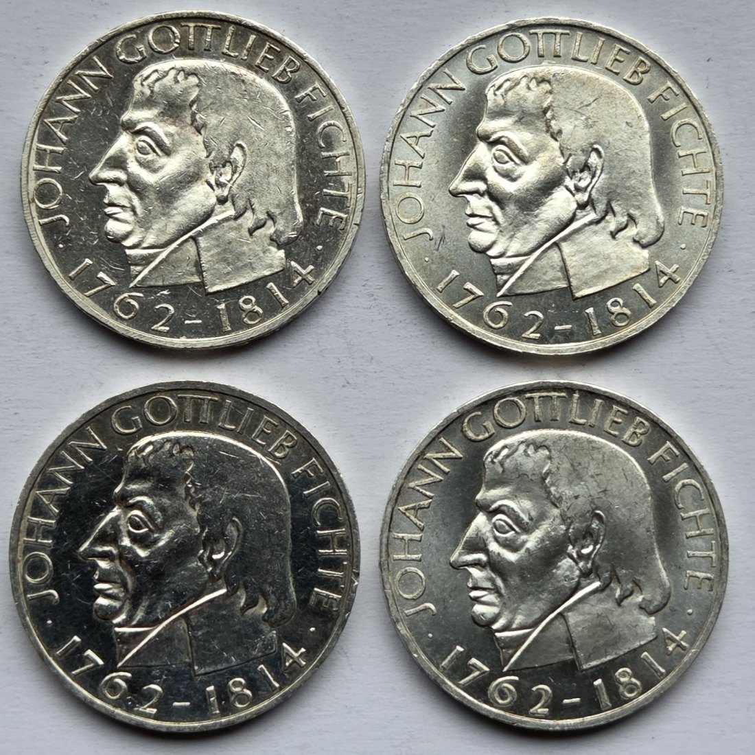  Deutschland: 5 DM Fichte 1964, 4 Stück, 28 g Feinsilber   