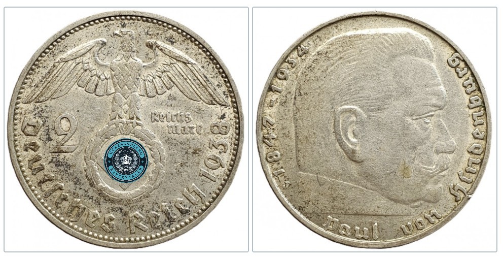  Deutschland - Drittes Reich 2 Reichsmark, 1938 Münzzeichen: J - Hamburg   