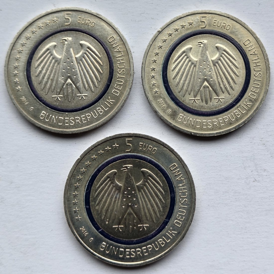  Deutschland: 5 Euro Planet Erde 2016, 3 Stück (alle G)   