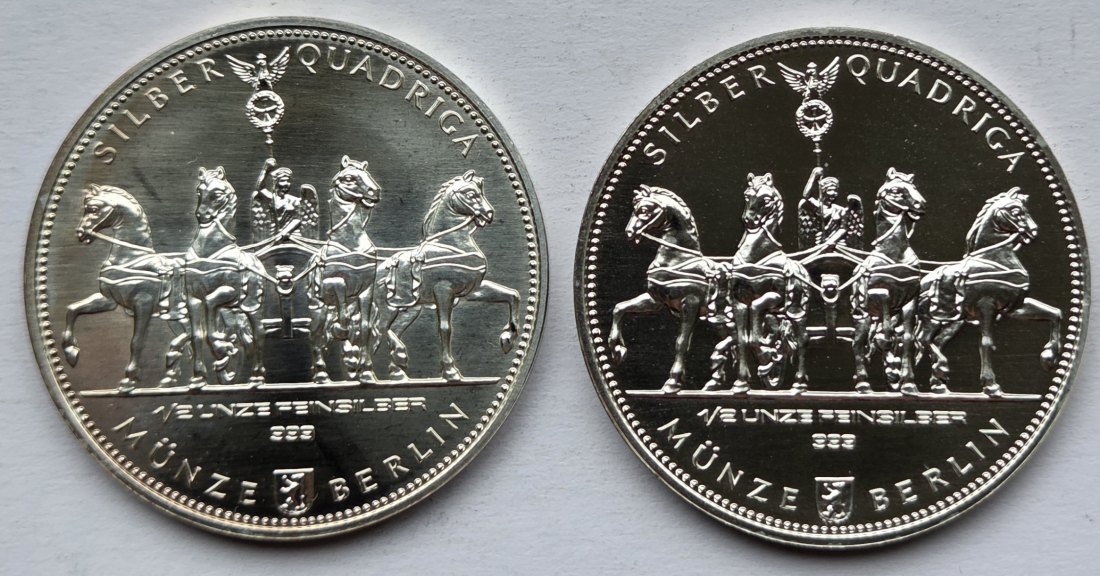  2 x 1/2 Unze Silber-Quadriga der Münze Berlin (2010 + 2012)   