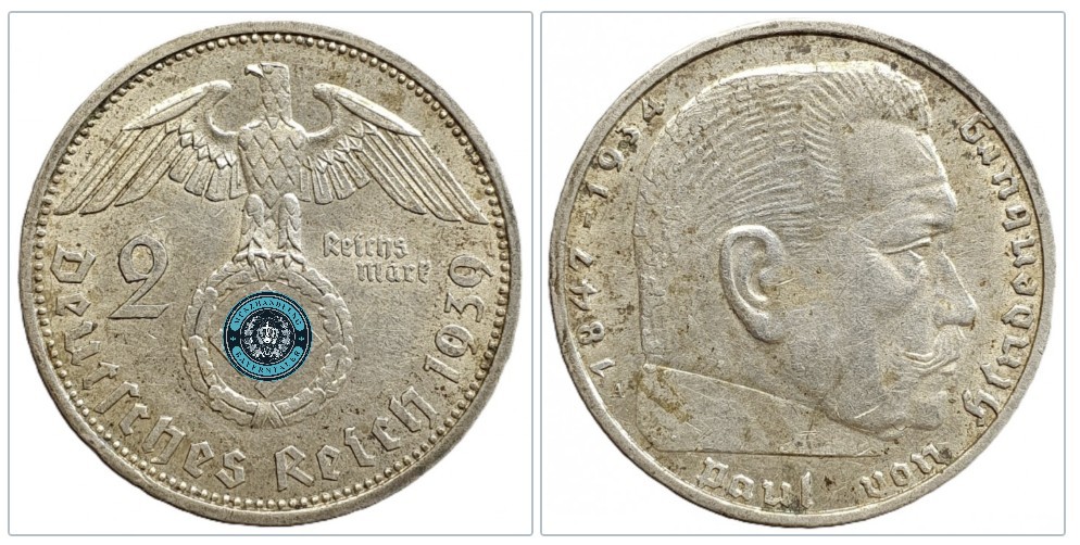  Deutschland - Drittes Reich 2 Reichsmark, 1939 Münzzeichen: A - Berlin   