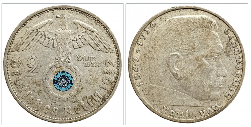  Deutschland - Drittes Reich 2 Reichsmark, 1937 Münzzeichen: A - Berlin   