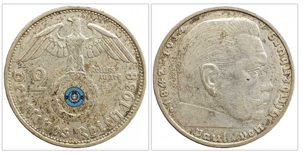  Deutschland - Drittes Reich 2 Reichsmark, 1938 Münzzeichen: G - Karlsruhe   