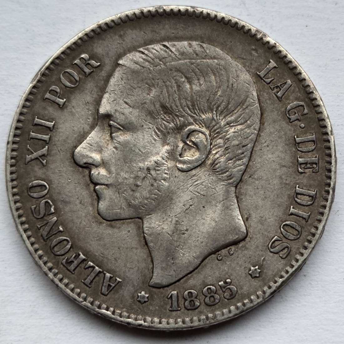  Spanien: 5 Pesetas Alfonso XII. 1885   