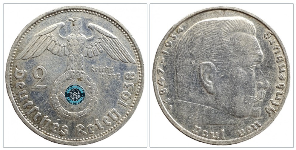  Deutschland - Drittes Reich 2 Reichsmark, 1938 Münzzeichen: G - Karlsruhe   