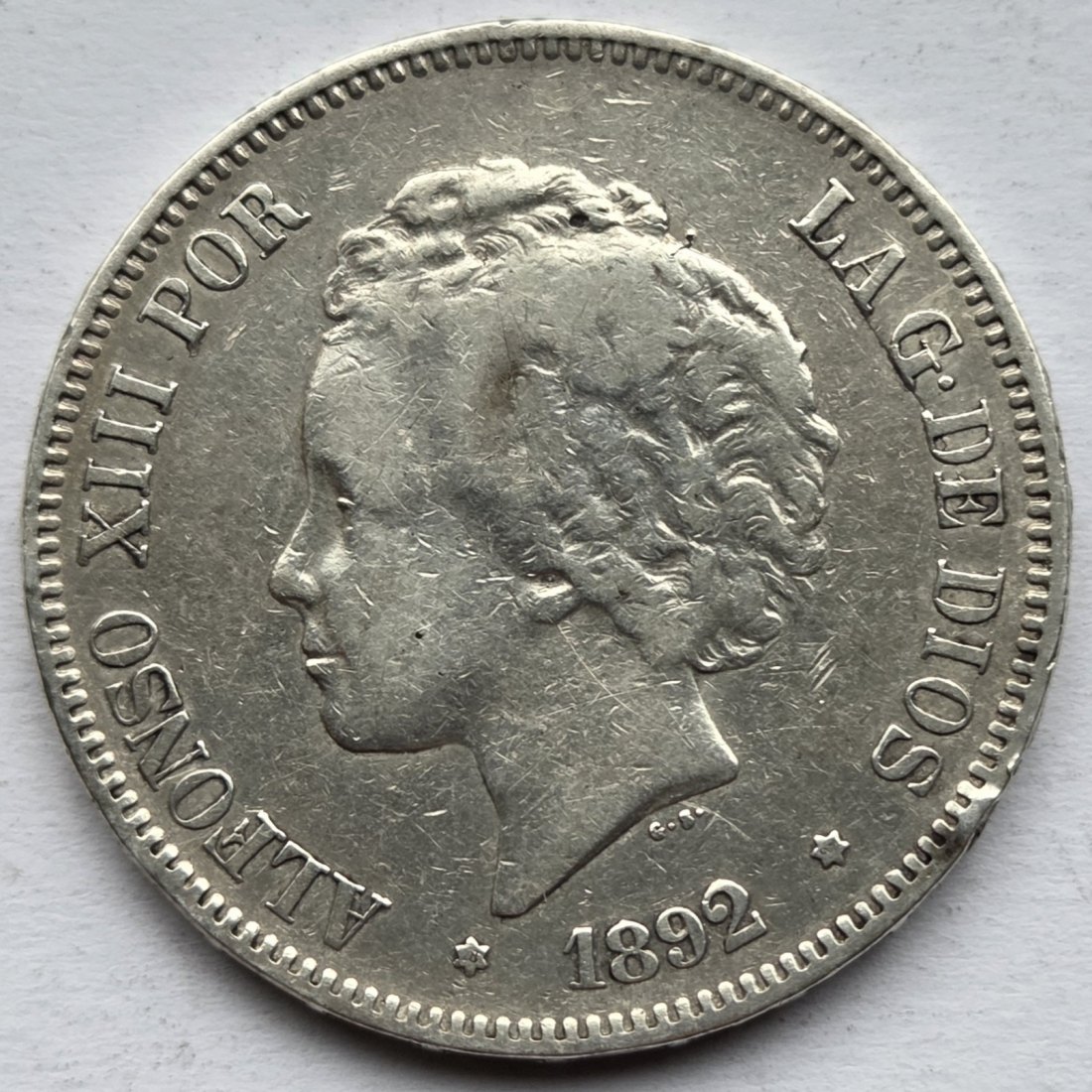  Spanien: 5 Pesetas Alfonso XIII. 1892   