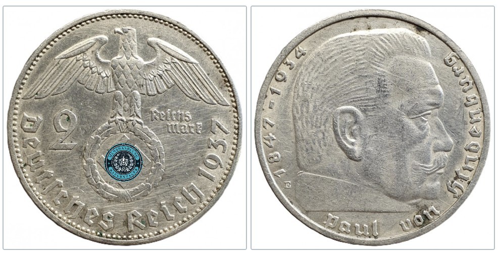  Deutschland - Drittes Reich 2 Reichsmark, 1937 Prägezeichen: E - Muldenhütten   