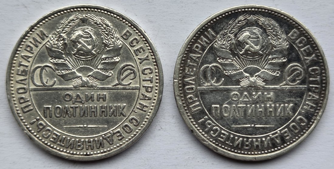  Russland/Sowjetunion: 2 x 50 Kopeken 1925, zusammen 18 g Feinsilber   