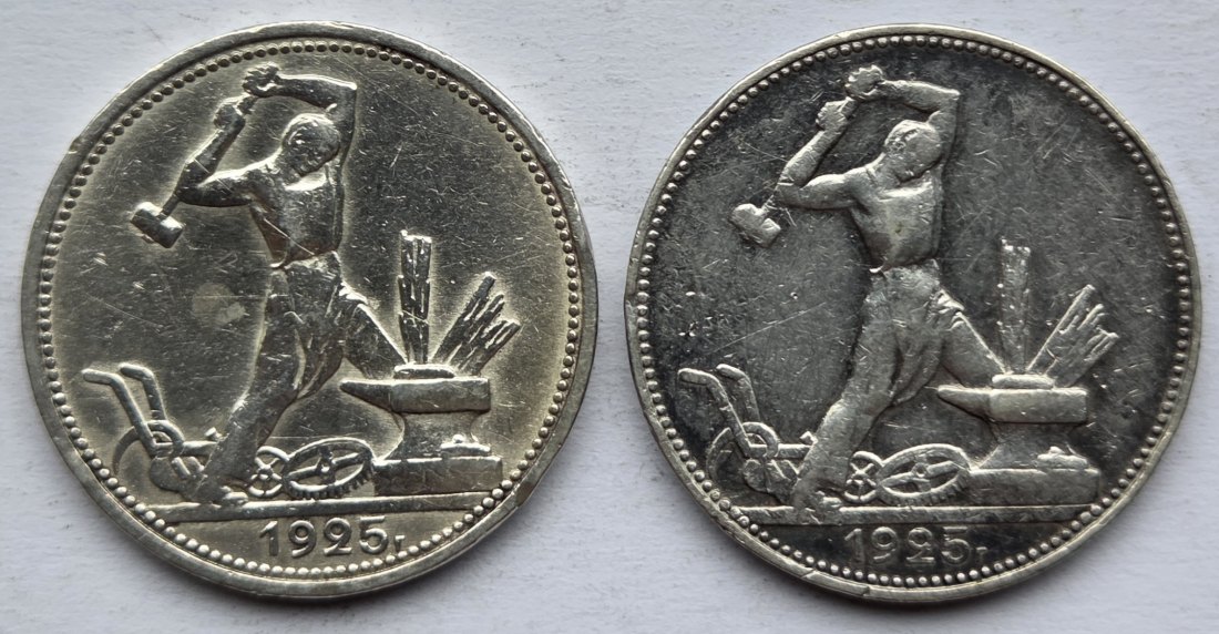  Russland/Sowjetunion: 2 x 50 Kopeken 1925, zusammen 18 g Feinsilber   