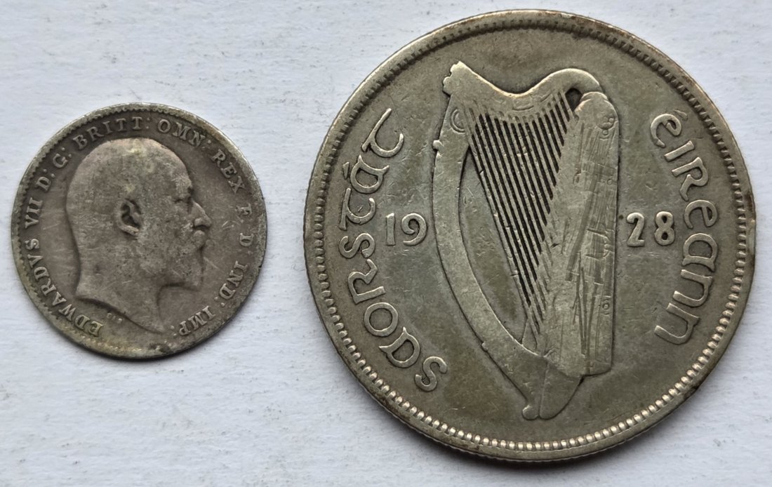  Vereinigtes Königreich/Irland: Lot aus zwei Silbermünzen, zusammen 9,8 g Feinsilber   