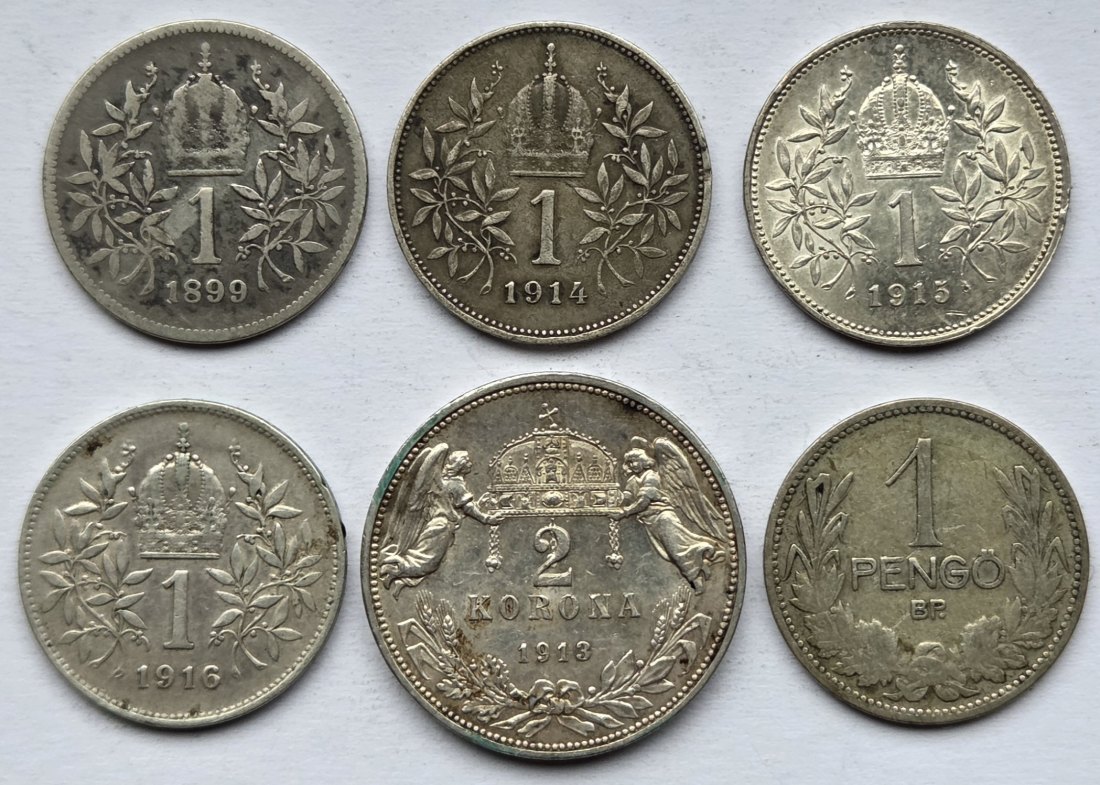  Österreich/Ungarn: Lot aus sechs Silbermünzen, zusammen 28,3 g Feinsilber   