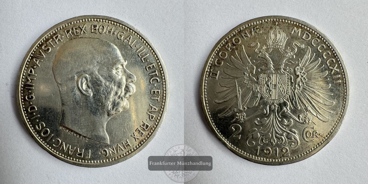  Österreich 2 Corona 1912 Francis Joseph I FM-Frankfurt KM#2821 Feinsilber: 8,35g   