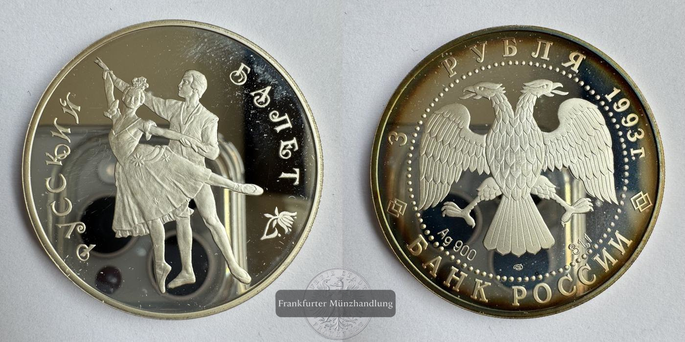  Russland 3 Roubles (Russian Ballet) 1993 FM-Frankfurt Y#323 Feinsilber: 31,1g   
