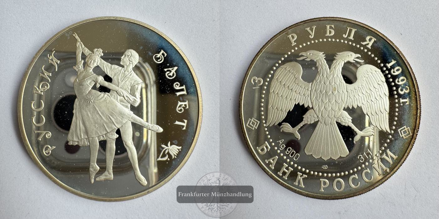  Russland 3 Roubles (Russian Ballet) 1993 FM-Frankfurt Y#323 Feinsilber: 31,1g   