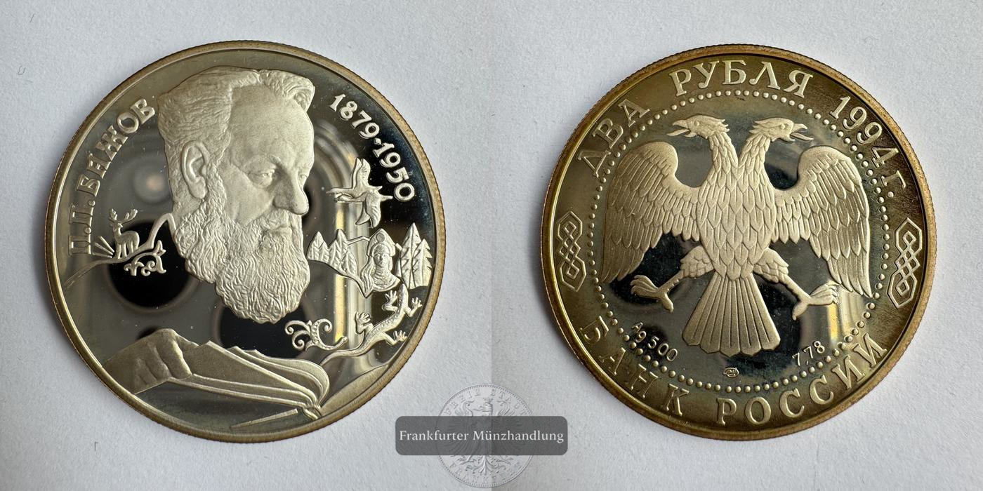  Russland 2 Roubles (P.P. Bazhov) 1994 FM-Frankfurt Y#342 Feinsilber: 7,78g   