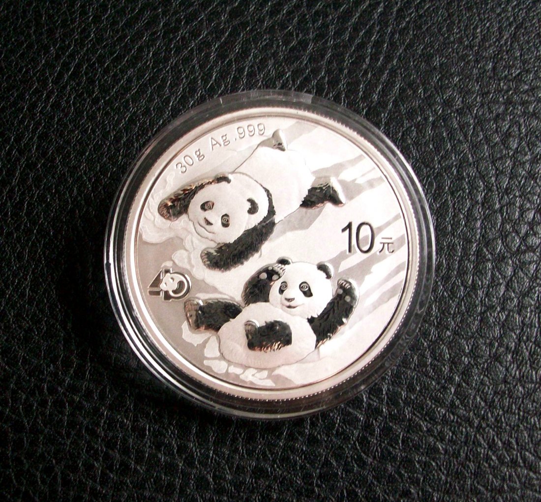  Panda (China) von 2022 / 10 Yuan 40 Jahre Jubiläum 30g 1 OZ Unze Silber Münze in Kapsel !!   