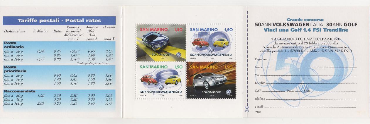  San Marino 2004 Markenheft 50 Jahre VW Italia **Postfrisch/ Max. 180.000 Ex. / Gültige Briefm.   