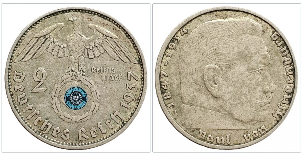  Deutschland - Drittes Reich 2 Reichsmark, 1937 Münzzeichen: A - Berlin   