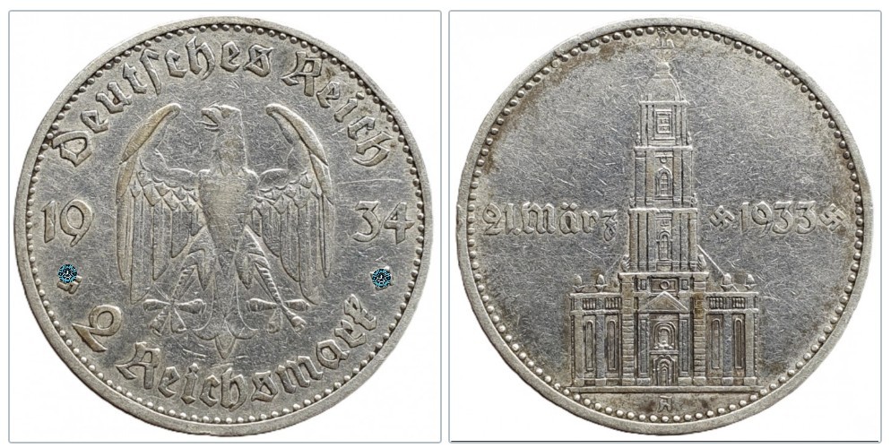  Deutschland - Drittes Reich 2 Reichsmark, 1934 A 1. Jahrestag - Garnisonkirche Potsdam   