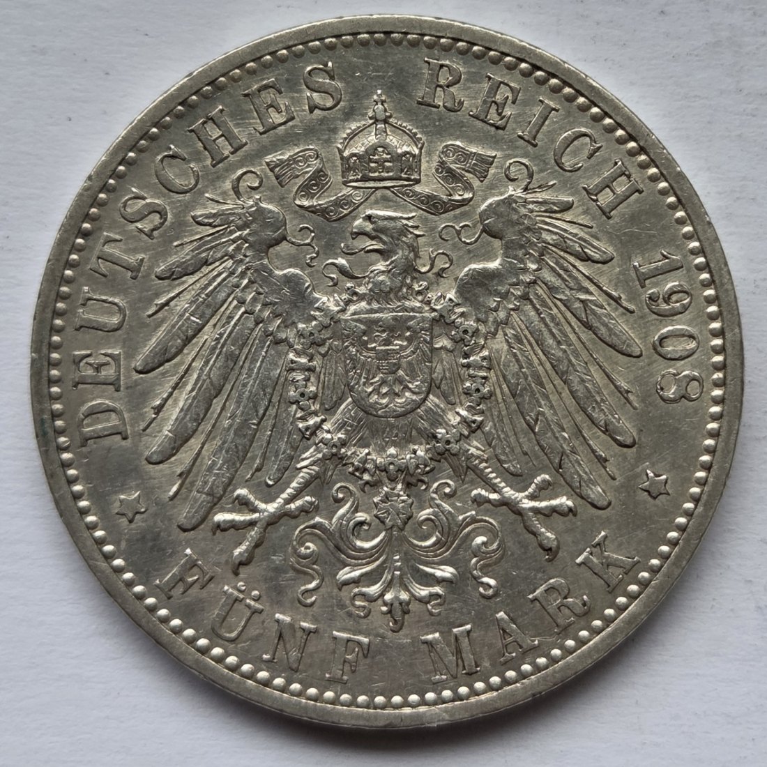  Kaiserreich: Baden, 5 Mark Friedrich II. (Jaeger 40), 1908   