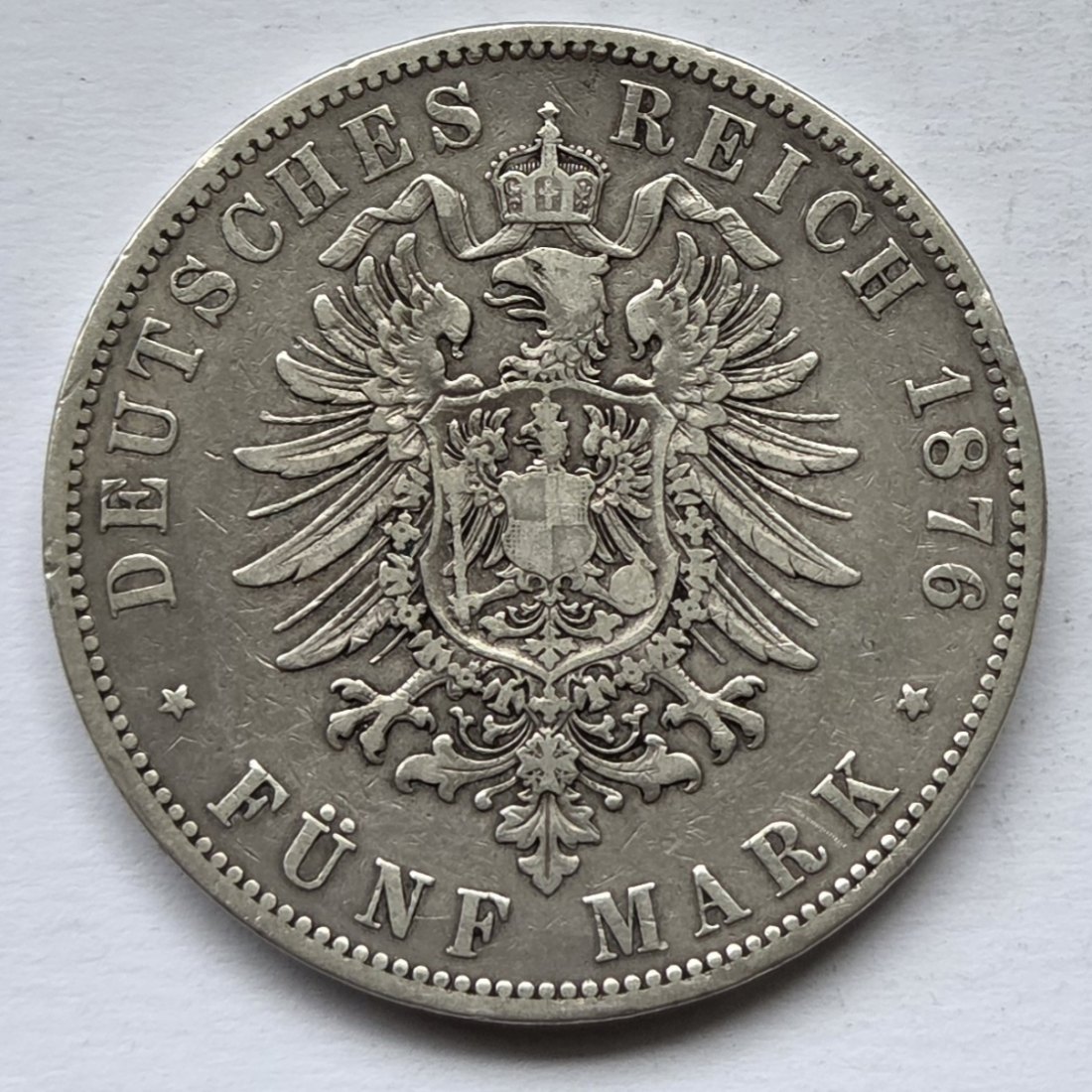  Kaiserreich: Preußen, 5 Mark Wilhelm I. (Jaeger 97), 1876 A   