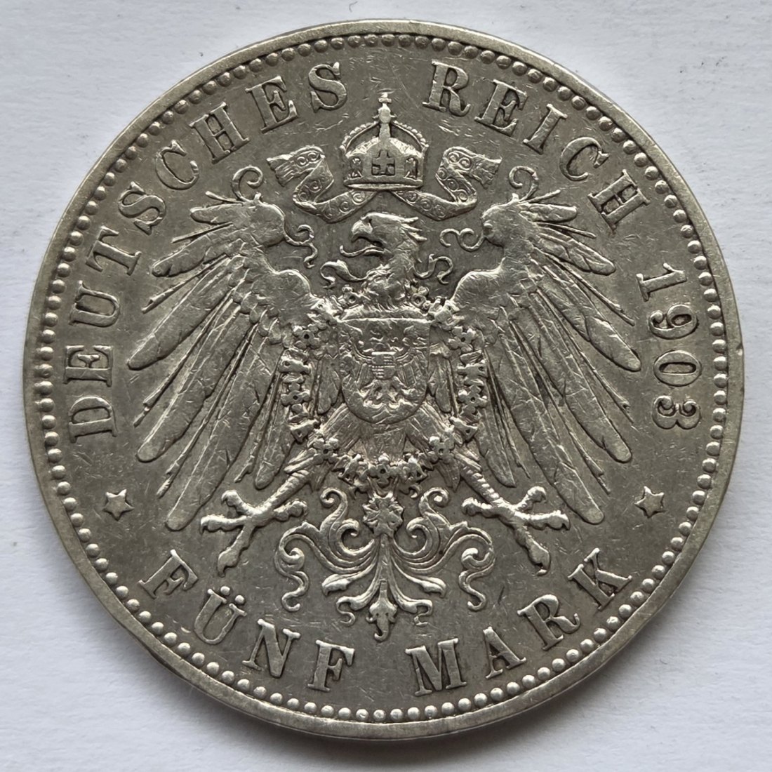  Kaiserreich: Preußen, 5 Mark Wilhelm II. (Jaeger 104), 1903   