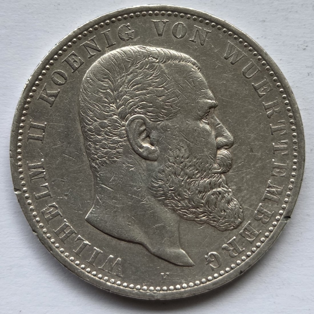  Kaiserreich: Württemberg, 5 Mark Wilhelm II. (Jaeger 176), 1903   