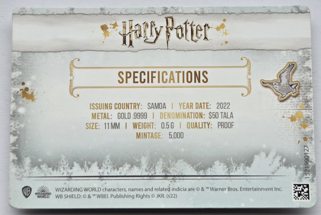  Samoa: 50 Tala Harry Potter 2022, 0,5 g Feingold   
