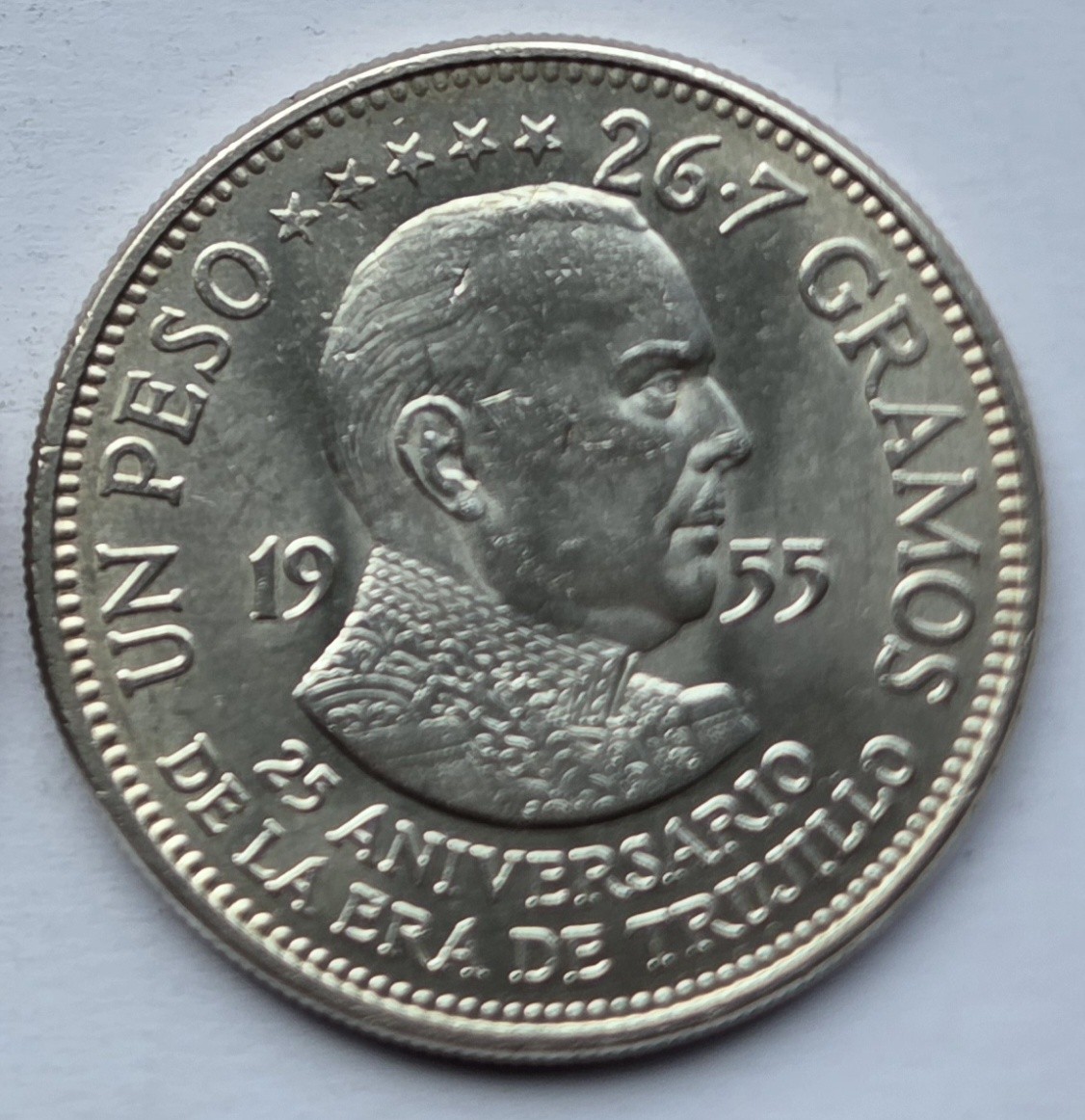  Dominikanische Republik: 1 Peso Trujillo 1955, 24 g Feinsilber   