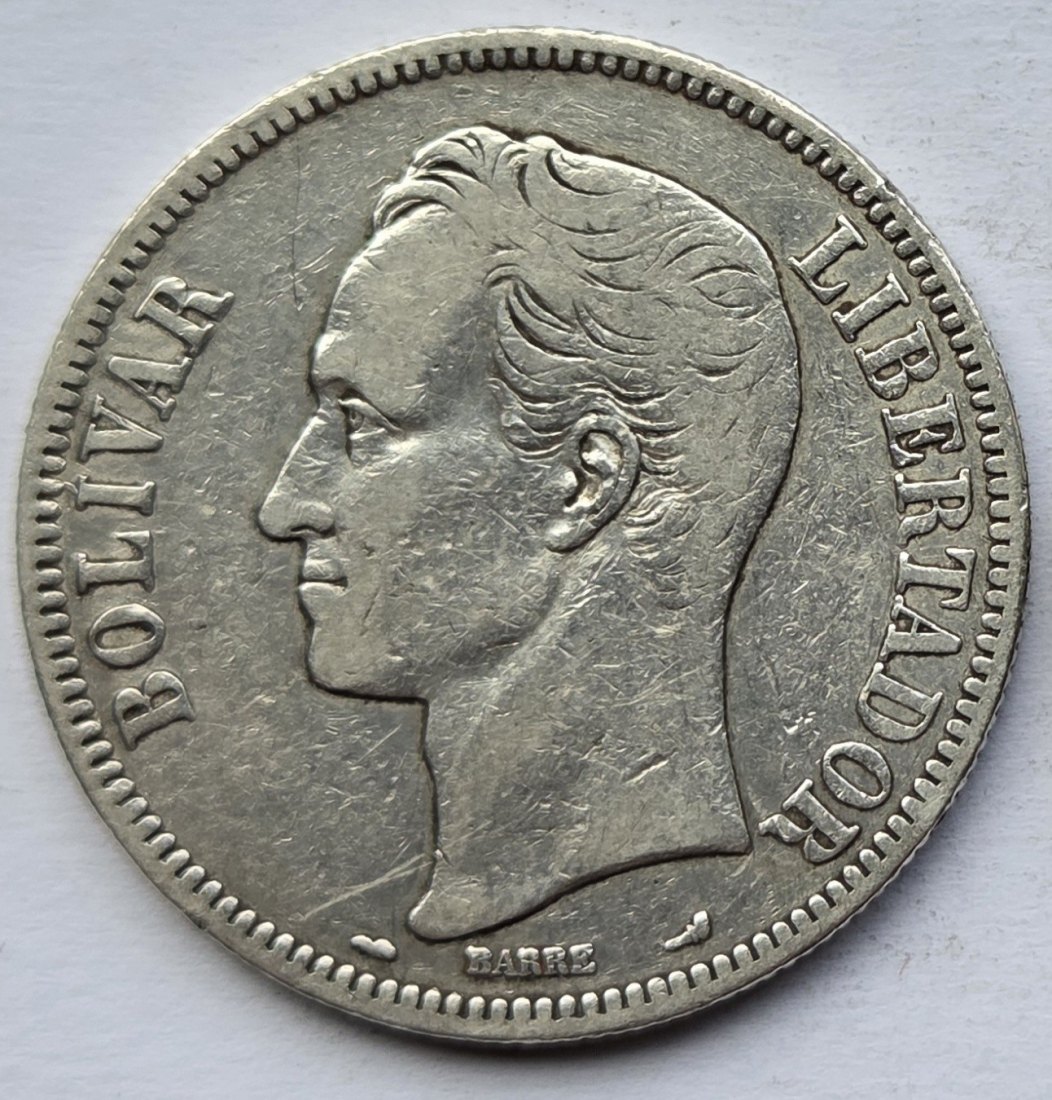  Venezuela: 5 Bolivares 1912, 22,5 g Feinsilber   