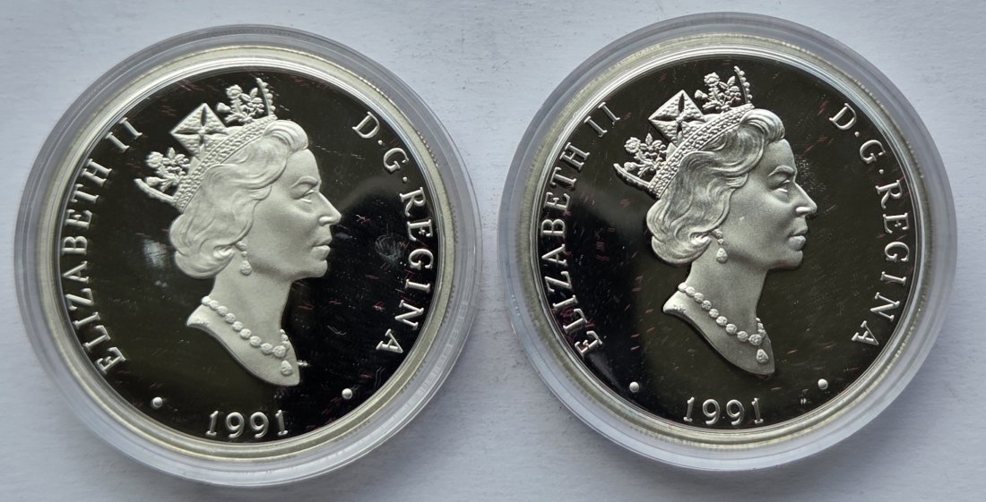  Kanada: 2 x 20 Dollars Luftfahrt 1991, zusammen 57,5 g Feinsilber   