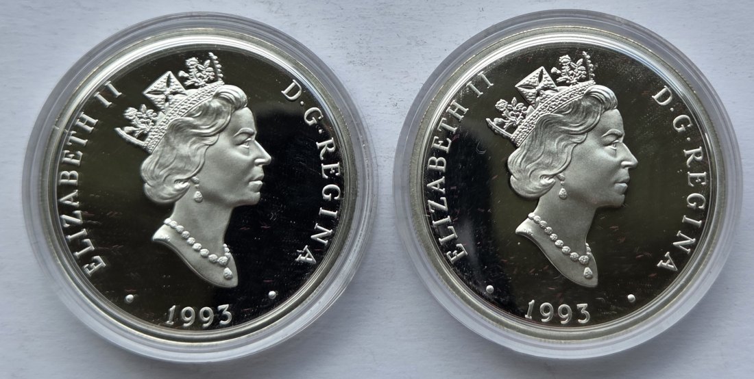  Kanada: 2 x 20 Dollars Luftfahrt 1993, zusammen 57,5 g Feinsilber   