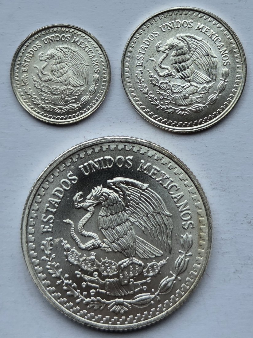  Mexiko: 1/20 + 1/10 + 1/2 Silberunze Libertad 1992, zusammen 20,2 g Feinsilber   