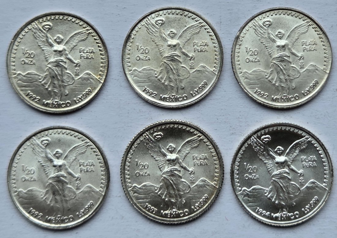  Mexiko: 6 x 1/20 Silberunze Libertad, zusammen 9,3 g Feinsilber   
