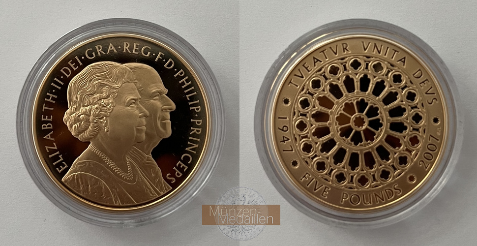 Großbritannien 5 Pound Coin Diamond Wedding 2007 Gold Crown MM-Frankfurt Feingold: 36,5g