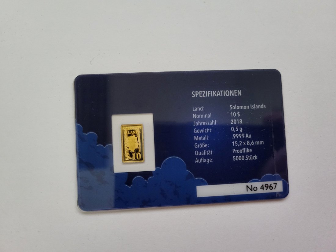  10 Dollar 2019 Goldbarren 0,5g 999 Solomon Island Spittalgold9800 (3460   
