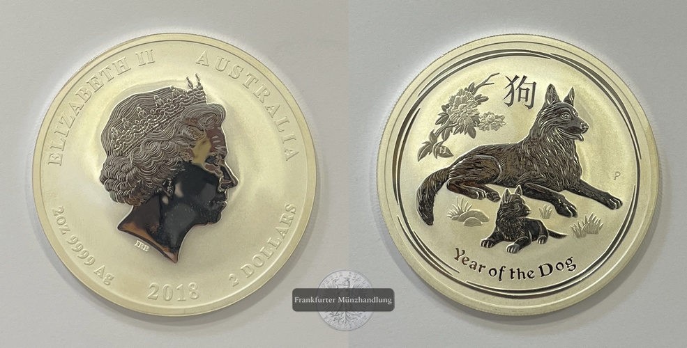  Australien 2 Dollar 2018 Lunar Series Year of Dog FM-Frankfurt Feinsilber: 62,2g   
