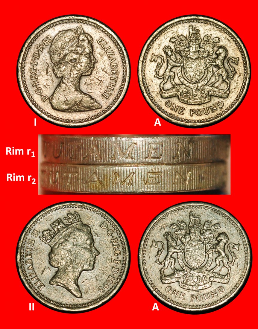 Ⰺ LION: GREAT BRITAIN ★ 1 POUND 1983, 1993! ELIZABETH II (1953-2022) 2 COINS★LOW START ★ NO RESERVE!