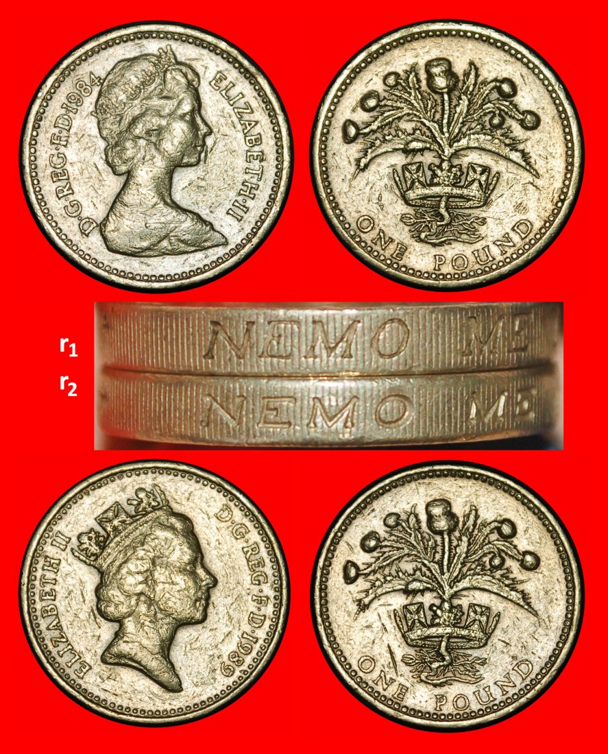 Ⰺ THISTLE: GREAT BRITAIN★1 POUND 1984,1989! ELIZABETH II (1953-2022) 2 COINS★LOW START ★ NO RESERVE!