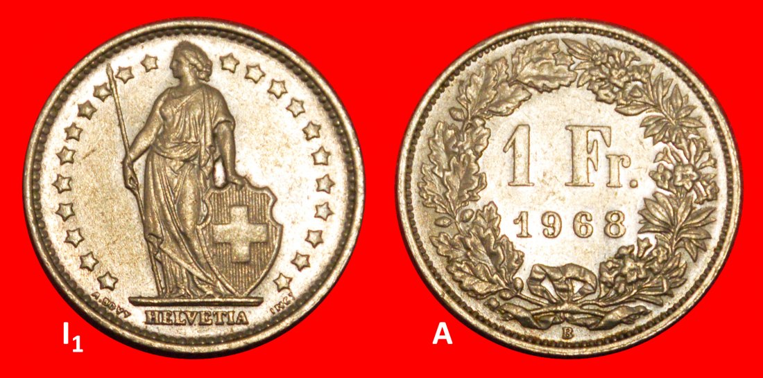Ⰺ OHNE STERN (1850-2026): SCHWEIZ ★ 1 FRANKEN 1968B! STEMPEL I1 A! ENTDECKUNG MÜNZE!★OHNE VORBEHALT!