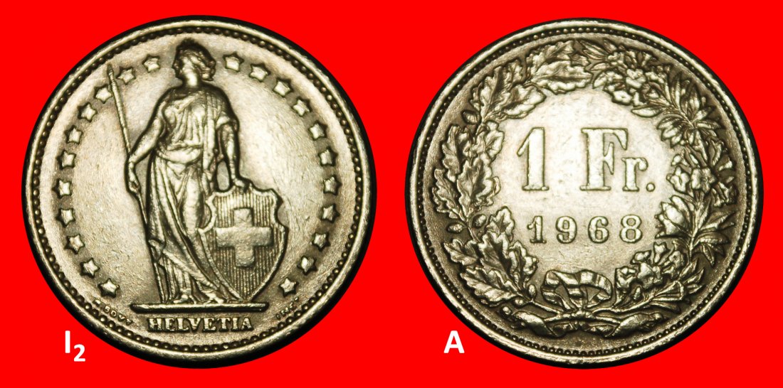Ⰺ GROSSBRITANNIEN (1850-2026): SCHWEIZ ★ 1 FRANKEN 1968! ENTDECKUNG MÜNZE!★OHNE VORBEHALT!