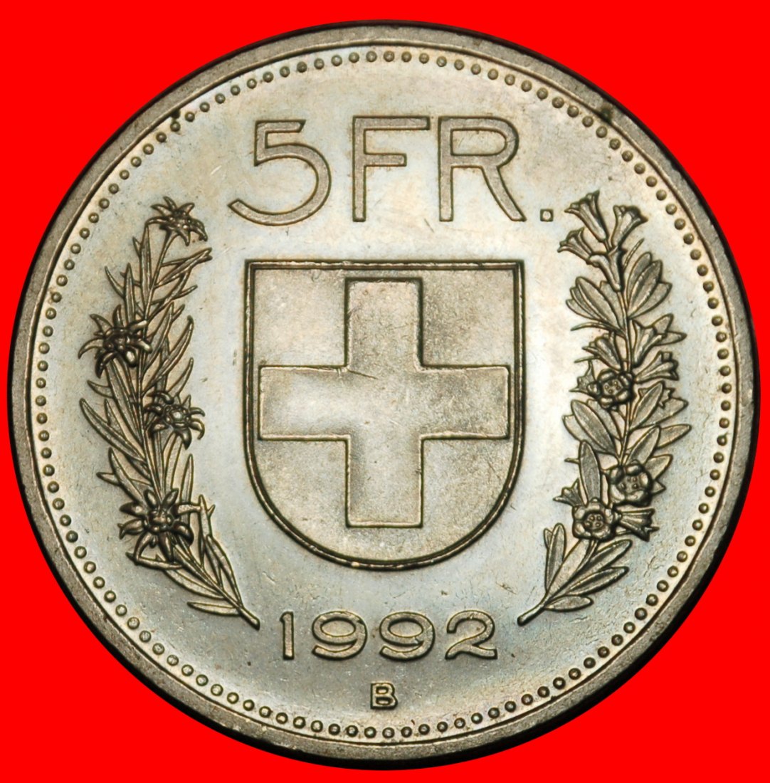 Ⰺ WILHELM TELL (1922-2026): SCHWEIZ ★ 5 FRANKEN 1992B FETTE VERTIEFTER RANDSCHRIFT! ★OHNE VORBEHALT!