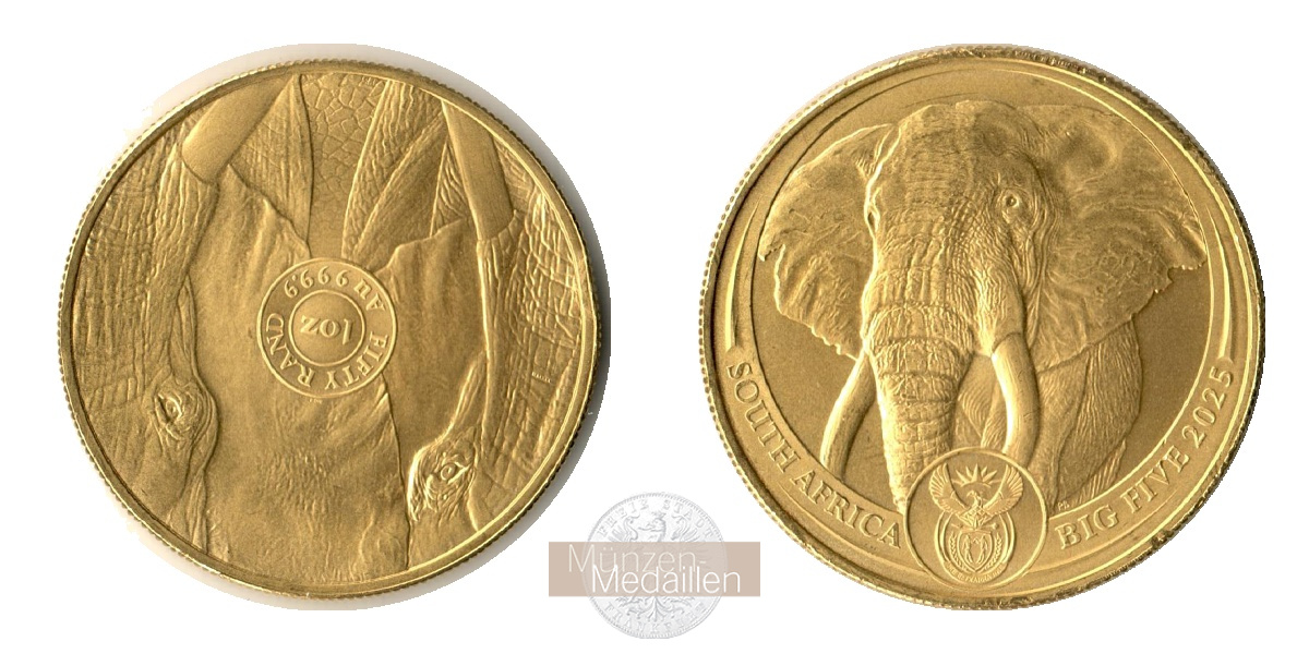 Süd Afrika MM-Frankfurt Feingold: 31,1g 50 Rand Big Five - Elephant 2025 